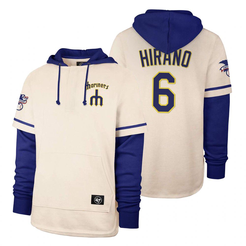 Men Seattle Mariners #6 Hirano Cream 2021 Pullover Hoodie MLB Jersey->seattle mariners->MLB Jersey